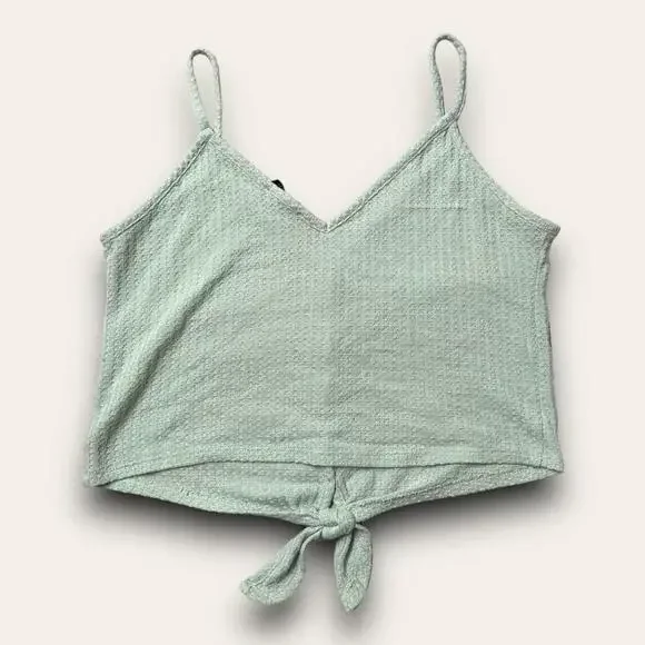 💟 2for$20 💟 Forever 21 Green Tie-Front Tank Top Buttons Waffle Knit Size M - Picture 4 of 4